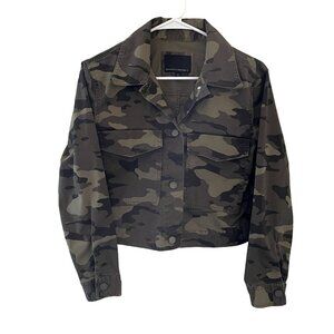 Banana Republic green and brown camo design jean jacket w/ pockets grunge army